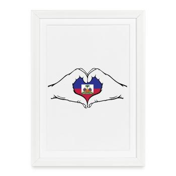 Haiti_Flagge_Hände_Herzform_used - Affiche encadrée (27 × 37 cm) - blanc - Devant