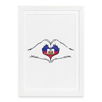 Haiti_Flagge_Hände_Herzform_used - Affiche encadrée (27 × 37 cm) - blanc - Devant