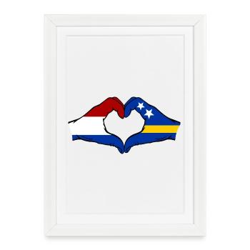 Mains du drapeau de Curaçao de la Hollande en forme de cœur utilisées - Affiche encadrée (27 × 37 cm) - blanc - Devant