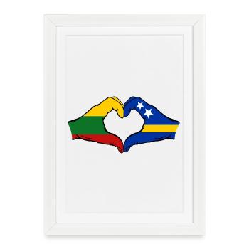 Drapeau de Lituanie Curaçao Mains en forme de cœur - Affiche encadrée (27 × 37 cm) - blanc - Devant