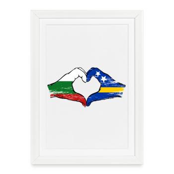 Mains du drapeau de Curaçao de la Bulgarie en forme de cœur utilisées - Affiche encadrée (27 × 37 cm) - blanc - Devant