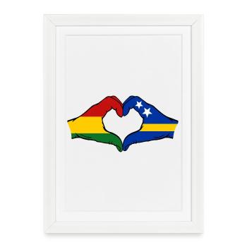 Drapeau de Bolivie Curaçao Mains en forme de cœur - Affiche encadrée (27 × 37 cm) - blanc - Devant