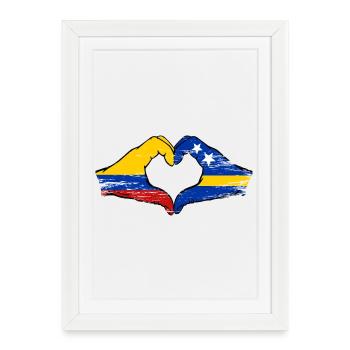 Mains du drapeau de la Colombie de Curaçao en forme de cœur utilisé - Affiche encadrée (27 × 37 cm) - blanc - Devant