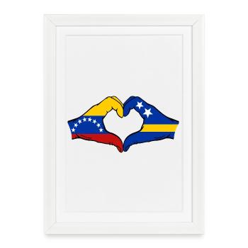 Venezuela Drapeau Curaçao Mains en forme de cœur - Affiche encadrée (27 × 37 cm) - blanc - Devant