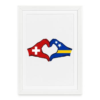 Suisse Drapeau Curaçao Mains en forme de cœur - Affiche encadrée (27 × 37 cm) - blanc - Devant
