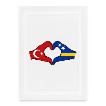 Drapeau de Dinquie de Curaçao Mains en forme de cœur - Affiche encadrée (27 × 37 cm) - blanc - Devant