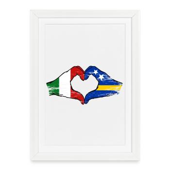 Italie Mains du drapeau de Curaçao en forme de cœur utilisées - Affiche encadrée (27 × 37 cm) - blanc - Devant