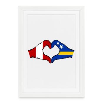 Pérou Drapeau Curaçao Mains Forme de cœur - Affiche encadrée (27 × 37 cm) - blanc - Devant