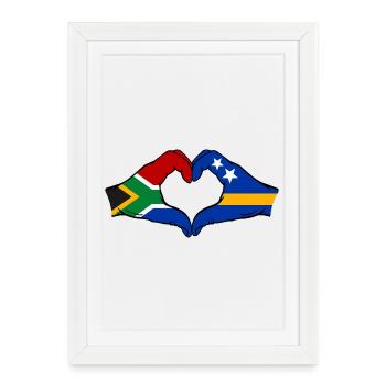 Afrique du Sud Drapeau Curaçao Mains Forme de cœur - Affiche encadrée (27 × 37 cm) - blanc - Devant
