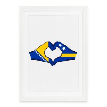 Drapeau Bosnie Curaçao Mains en forme de cœur - Affiche encadrée (27 × 37 cm) - blanc - Devant