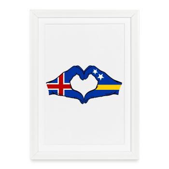 Islande Drapeau Curaçao Mains en forme de cœur - Affiche encadrée (27 × 37 cm) - blanc - Devant
