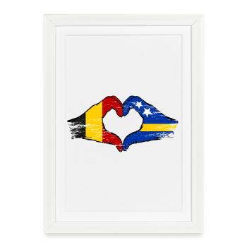 Mains du drapeau de Curaçao de la Belgique utilisées - Affiche encadrée (27 × 37 cm) - blanc - Devant