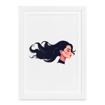 Coiffure fluide d’une femme aux cheveux noirs - Affiche encadrée (27 × 37 cm) - blanc - Devant