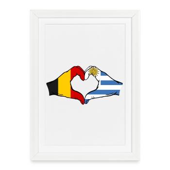 Drapeau Belgique Uruguay Mains Forme de cœur - Affiche encadrée (27 × 37 cm) - blanc - Devant
