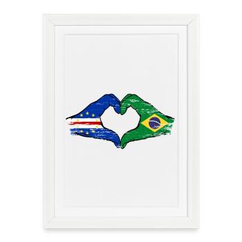 Drapeau du Cap-Vert Brésil mains en forme de cœur utilisées - Affiche encadrée (27 × 37 cm) - blanc - Devant