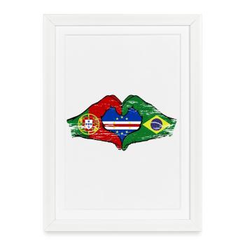 Mains du drapeau du Brésil au Cap-Vert Portugal - Affiche encadrée (27 × 37 cm) - blanc - Devant