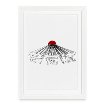 Typographie Kanji de l’Aïkido Japon Fujiyama Sun - Affiche encadrée (27 × 37 cm) - blanc - Devant