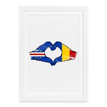 Drapeau du Cap-Vert Roumanie en forme de cœur utilisé - Affiche encadrée (27 × 37 cm) - blanc - Devant