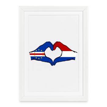 Drapeau du Cap-Vert des Pays-Bas, mains en forme de cœur - Affiche encadrée (27 × 37 cm) - blanc - Devant
