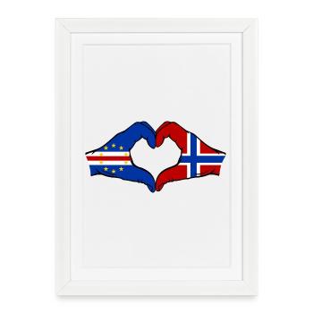 Drapeau du Cap-Vert Norvège, mains en forme de cœur - Affiche encadrée (27 × 37 cm) - blanc - Devant