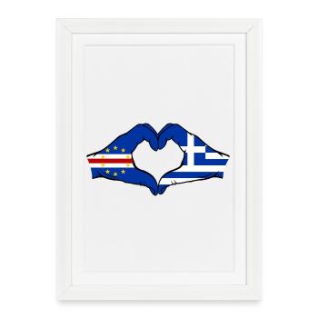 Cap-Vert Drapeau de Grèce Mains en forme de cœur - Affiche encadrée (27 × 37 cm) - blanc - Devant