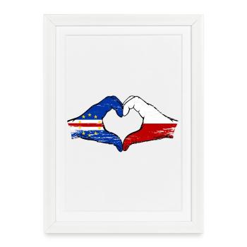Drapeau du drapeau de la Pologne du Cap-Vert en forme de cœur utilisé - Affiche encadrée (27 × 37 cm) - blanc - Devant