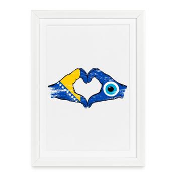 Bosnia Nazar flag hands heart shape used - Framed poster (27 × 37 cm) - white - Front