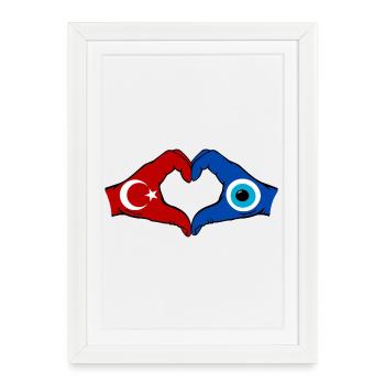 Turkey Nazar Flag Hands Heart Shape - Framed poster (27 × 37 cm) - white - Front