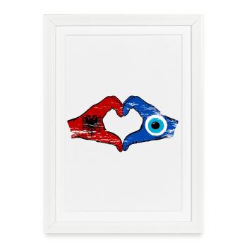 Albania Nazar Flag Hands Heart Shape Used - Framed poster (27 × 37 cm) - white - Front