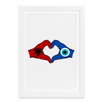 Albania Nazar Flag Hands Heart Shape - Framed poster (27 × 37 cm) - white - Front