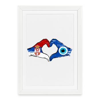 Mains du drapeau du Nazar serbe en forme de cœur utilisées - Affiche encadrée (27 × 37 cm) - blanc - Devant