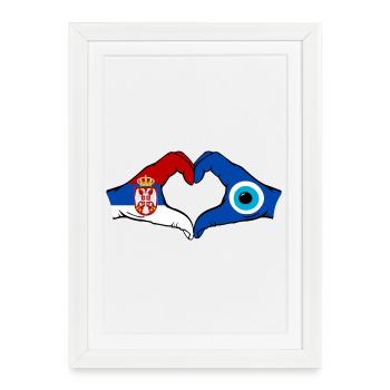 Drapeau du Nazar de Serbie Mains en forme de cœur - Affiche encadrée (27 × 37 cm) - blanc - Devant
