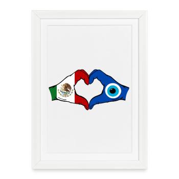 Mexico Nazar Flag Hands Heart Shape - Framed poster (27 × 37 cm) - white - Front
