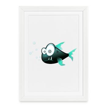Fish with teeth comic shark - Framed poster (27 × 37 cm) - white - Front