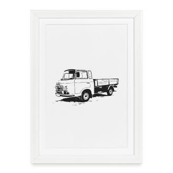 Camion à plateau Barkas - Affiche encadrée (27 × 37 cm) - blanc - Devant