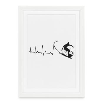 Planche de surf Surfer Surf Heartbeat - Affiche encadrée (27 × 37 cm) - blanc - Devant
