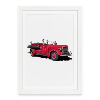 Fire engine vintage car - Framed poster (27 × 37 cm) - white - Front