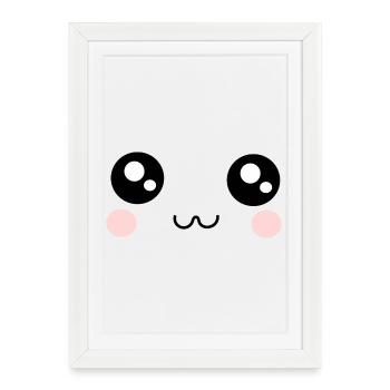 Visage Kawaii Drôle - Affiche encadrée (27 × 37 cm) - blanc - Devant