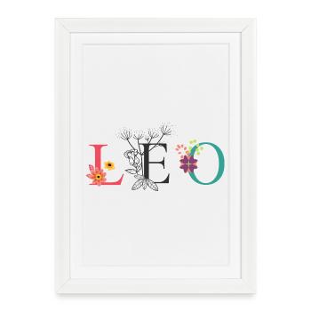 LEO Name Art avec des fleurs brodées - Affiche encadrée (27 × 37 cm) - blanc - Devant