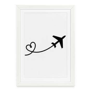 Avion au cœur - Affiche encadrée (27 × 37 cm) - blanc - Devant