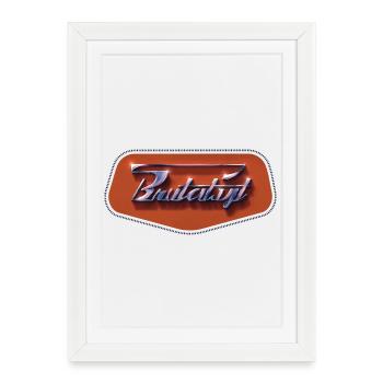 Brutalist – Emblème rétro-futuriste chromé - Affiche encadrée (27 × 37 cm) - blanc - Devant
