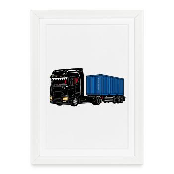 Camion porte-conteneurs" sur la route - Affiche encadrée (27 × 37 cm) - blanc - Devant