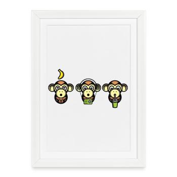 Singes plus sages - Affiche encadrée (27 × 37 cm) - blanc - Devant