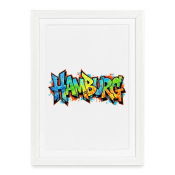 Motif de la ville de Hambourg de style graffiti - Affiche encadrée (27 × 37 cm) - blanc - Devant