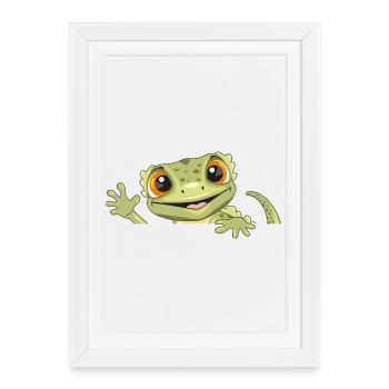 Coup d’œil drôle gecko accueillant - Affiche encadrée (27 × 37 cm) - blanc - Devant