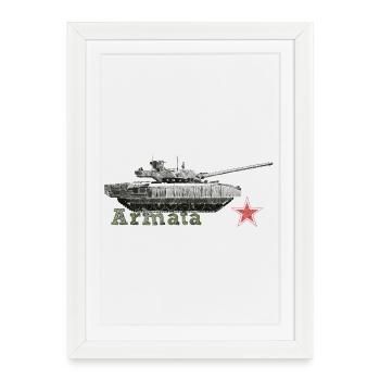 Silhouette de char avec étoile rouge - Affiche encadrée (27 × 37 cm) - blanc - Devant