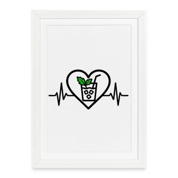 Mojito Coeur Cocktail Menthe Verre Été - Affiche encadrée (27 × 37 cm) - blanc - Devant
