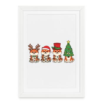 Lumières de Noël Shiba Inu Santa Claus - Affiche encadrée (27 × 37 cm) - blanc - Devant
