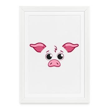 Visage de cochon mignon Art animalier rose minimaliste - Affiche encadrée (27 × 37 cm) - blanc - Devant