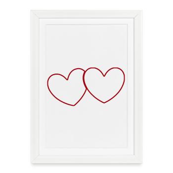 2 rote Herzen Herz Geschenk Valentinstag - Gerahmtes Poster (27 × 37 cm) - Weiß - Vorne